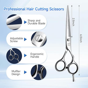 Fenice Peak 6'' Hair Cutting Scissors Set Professional 440C Stainless Steel Barber Shears Kit with Cutting &amp Thinning Scissors 9 PCS Hairdressing Tools for Men Women Salon Home Use