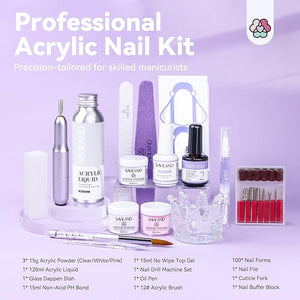SAVILAND Acrylic Nail Kit with Drill: Professional Salon Nails Kit with Everything Acrylic Powder and Liquid Set Nail Brush Forms Top Gel &amp; Manicure Tools Kit for DIY Extension Carving Home Use