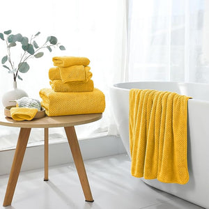 8 Piece Bathroom Towel Set |2 Oversized Bath Towels2 Hand Towels4 Washcloths| 600GSM Soft Large Bath Sheet Luxury Premium Microfibers Towel Highly Absorbent Quick Dry Hotel Towel CollectionYellow