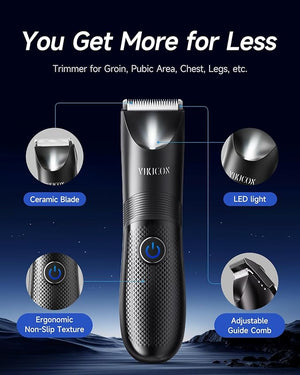 Manscape Trimmer for Men - No Nicks Electric Razor-Shaver for Balls/Pubic/Groin/Legs/Chest Hair Removal w/Light &amp Ceramic Blade IPX7 Waterproof Body Groomer USB-C Charging Gifts for Him Dad
