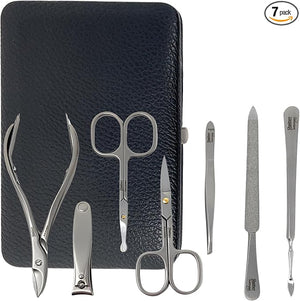 SHPITSER Professional 7pc TopInox Surgical Stainless Steel Tools Manicure Pedicure Set in Genuine Durable Leather Case Handmade in Solingen Germany for Nail and Cuticle and Nose Care