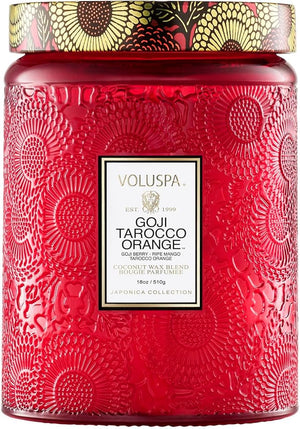 Voluspa Goji Tarocco Orange Large Candle Jar 18 oz 100 Hour Burn Time All Natural Wicks and Coconut Wax for Clean Burning Vegan Poured in the USA