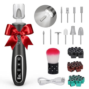 PELCAS Electric Nail Drills Professional Cordless Nail File Kit with Light 10 Speeds Manicure &amp Pedicure Kit for Human Pet Thick Toenails Natural &amp Acrylic Nails Grey