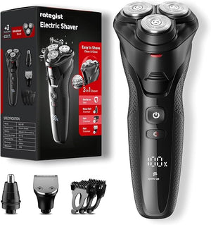 Cordless Electric Razor for Men: 3-in-1 Shaver for Beard/Nose/Sideburns - IPX7 Waterproof Travel Kit - Turbo Speed &amp; Precision Blades,Eclipse Black?