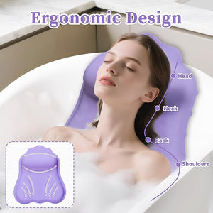 Silicone Bath Pillow for Tub Adults 4D Air-Cushion Bathtub Pillow for Head Neck and Back Support Non-Slip Suction Cups Quick-Drying Waterproof Spa Pillow Easy to Clean &amp StorePurple