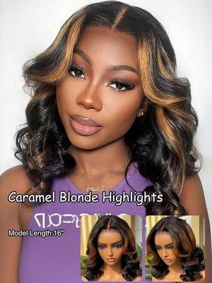 UNICE Body Wave 7x5 Lace Front Wigs Human Hair Black Caramel Blonde Highlight Bye Bye Knots Glueless Wig Pre Plucked Pre Cut Put on and Go 18 inch