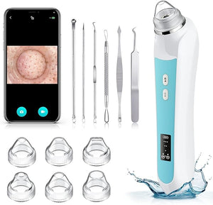 Facial Pore Blackhead Remover Vacuum, 1080P Camera Blackhead Remover, 20x Zoom, 8 LEDs £¦ 3 Suction Modes, 800mAh Battery &amp; USB - 6 Heads Pore Cleaner Kit for Women&amp;Men(Blue)