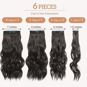 Clip in Hair Extensions for Women, Natural Dark Brown Extensions, 20 Inch 6PCS Hairpieces Long Wavy Soft Thick Hair Extensions clip ins