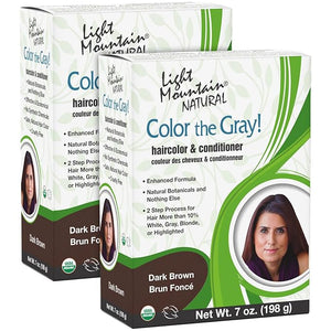 Light Mountain Henna Hair Color &amp Conditioner Color the Gray - Dark Brown Hair Dye for Men/Women 2-Step Chemical-Free Semi-Permanent Hair Color for White Gray and Blonde Hair 7 Oz (Pack of 2