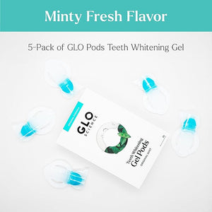 GLO Science Teeth Whitening Gel Pods ? Safe Effective Whitener with Silicon Brush 6% Hydrogen Peroxide ? Fastest Way to Whiter Teeth Sensitivity Free ? Mint Flavor (Pack of 5)
