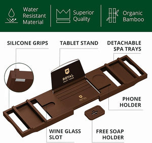 ROYAL CRAFT WOOD Non-Foldable Bathtub Tray - Wood Bath Tray for Tub, Bamboo Bathtub Shelf, Expandable Bath Table Trays, Luxury Bathroom Accessories for New Home &amp; Unique Gift for Women