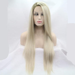 xiweiya Long Straight Blonde Lace Front Wigs Mixed Blonde Wigs With Light Roots Long Hair 13x3 Lace wig Soft Natural Hairline Wig Heat Resistant Fiber Wig for Women 26inch