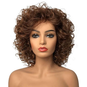 Aimole Curly Women Wigs Natural Synthetic Wig Dark Auburn with Highlight Medium Auburn Hair (33T30)