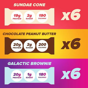 Pure Protein 18 Count Variety Pack - Galactic Brownie Sundae Cone Chocolate Peanut Butter
