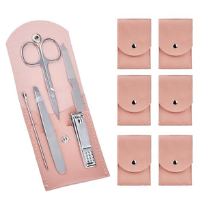 6 Sets Pack Travel Manicure Set Professional Nail Clipper Kit-5 Pieces Stainless Steel Manicure Kit Women Men Grooming kit With Nail Care Tools Beauty Scissors Tweezers (Silver Pink)