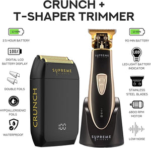 Supreme Trimmer 2-in-1 T-Shaper Trimmer &amp Crunch Foil Shaver | STF602 Electric Razor &amp ST5210 Beard Trimmer Barber Haircut Kit | Gold