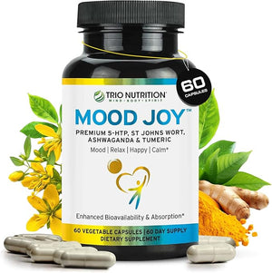 Trio Mood Joy | Premium 5-HTP, St Johns Wort, Ashwagandha &amp; Turmeric | Ashwagandha Capsules to Promote Natural Calm &amp; Relaxed Mood | Mood Support Supplement | 60 Day Supply*