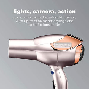 INFINITIPRO BY CONAIR Hair Dryer with Diffuser | Volume and Shine Pro AC Motor Blow Dryer | Includes Diffuser and Concentrator | Rose Gold