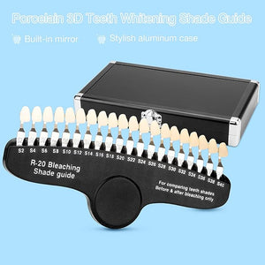 Teeth Whitening Shade Guide - Tooth Bleaching Shade Chart 3D R-20 Professional Dental Color Comparing Tracking with Case &amp Mirror 20 Colors