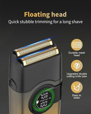 KEMEI Electric Foil Shavers for Men Double Foil Razor with Floating Blades Cordless Skin Fade Beard Shaver USB Type C Rechargeable Up to 100 Min Usage Travel Lock KM-T389