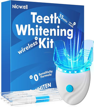 Teeth Whitening Kit for Sensitive Teeth: Nicwell LED Light +35% Carbamide Peroxide Whitening Gel &amp 1 Desensitizing Pen - Dental Grade Results - Overnight Daily-use Aged 25-35 with Travel Case