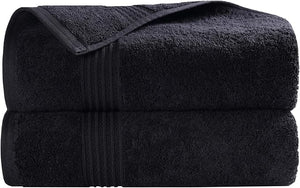 Superior Egyptian Cotton Bath Towel Set Home Bathroom Towels Master Guest Bath Decor Essentials Quick Dry Absorbent Large Body Towels Spa Hotel Resort Adult Kids Set of 2 Black
