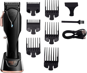 RED Pro Professional Cordless Hair Clipper for Men Electric Rechargeable Hair Clipper Set for Barbers and Stylists with Up to 150 Minutes Battery Life 6 Clippers Guide Included (Matte Black)