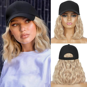 HANYUDIE Hat Wig for Women Wig Cap with Curly Hair Extensions Hat with Hair Wave Adjustable Baseball Cap Wigs