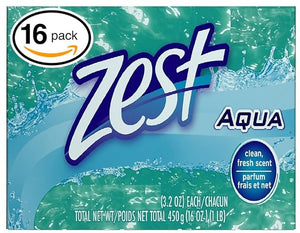(PACK OF 16 BARS) Zest AQUA Deodorant Bar Soap with Vitamin E. All-in-one exfoliating &amp moisturizing soap Leaves Skin Smooth &amp Radian! Great for Hands Face &amp Body! (16 Bars 3.20oz Each B