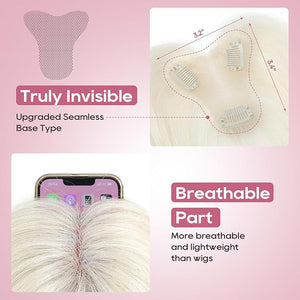 REECHO Hair Toppers for Women Real Human Hair Seamless Human Hair Toppers with Bangs 360¡Æ 3D Cover Clip in Bangs Hair Extensions for Daily Wear Platinum Blonde