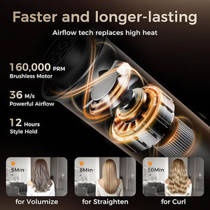 All-in-One Air Styler - Auto Curl Straighten Volumize Dry - 160000 RPM High-Speed for Faster Styling - Reduces Heat Damage &amp Frizz Hair Styling Irons - Ionic Blow Dryer Brush for All Types (Nic