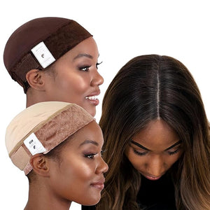MILANO COLLECTION Wig Grip Caps for Women Adjustable No Slip Wig Cap with Grip Band Built-In Secure Elastic HeadBand for Lace Front Styles Chocolate Brown &amp Nude 2 Pack
