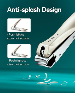 MR.GREEN Nail Clippers, Upgraded Anti-Splash Nail Clipper Set with Nail File and Tweezers &amp; Catcher, Professional Practical Manicure Nail Care Kit with Exquisite Leather Case for Men &amp; Women