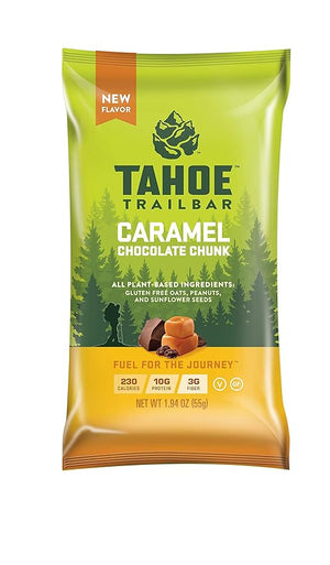 Tahoe Trail Bar Plant-Based Natural Energy Bar (1.94 Ounce Protein Bar 12 Count) High Protein Non-GMO Gluten Free Vegan Healthy Snacks - Caramel Chocolate Chunk