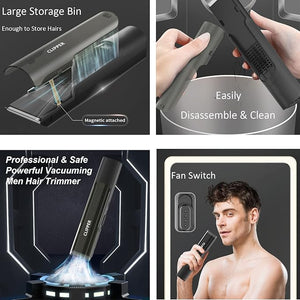 Favrison Hair Clippers for Men, Automatic Vacuum Professional Cordless Hair Clippers, Waterproof &amp; USB Rechargeable Hair Cutting Kit Hair Trimmer with Magnetic Storage Bin
