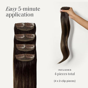 Luxy 100% Remy Human Hair Extensions for Thin Hair Thinning Hair Fill-Ins ? 6 Seamless Wefts Multi-Dimensional Color Blend - Natural-Looking Volume &amp; Coverage 80 grams 16" Dimensional Espresso Bro
