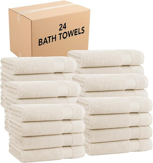 Arkwright Bath Towels Set of 4 - (Bulk Case of 24) Super Soft 100% Cotton 600 GSM Quick Dry &amp Absorbent Luxury Bathroom Essentials for Hotels Spa Hosts and Vacation Rentals Alabaster Ivory