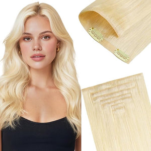 GOO GOO Invisi Edge Clip in Hair Extensions 22inch 140g 7Pcs Injected Seamless PU Clip in Hair Extensions Virgin Real Human Hair 60A Platinum Blonde