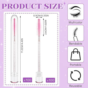 200 Pieces Mascara Wand Tube Set 100 Pcs Lash Spoolies for Eyelash Extensions 100 Pcs Diamond Empty Mascara Brush Disposable Colorful Eyebrow Applicator Makeup Tool (Bright)