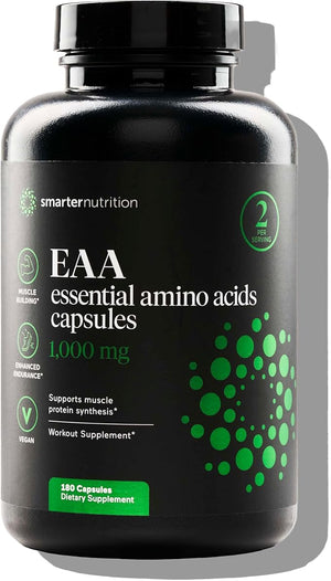 SMARTERNUTRITION Essential Amino Acids (EAA) Capsules - 1 Gram Per Serving of All 9 EAAs - Supports Muscle Mass &amp; Exercise - Non-GMO, Vegan, Gluten Free - 180 Count[90-Day Supply]