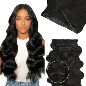 Lashey Invisi Edge Clip in Hair Extensions 7pcs 110g 18 Inch Natural Black Seamless Clip in Hair Extensions Human Hair Body Wave Real Remy Human Hair