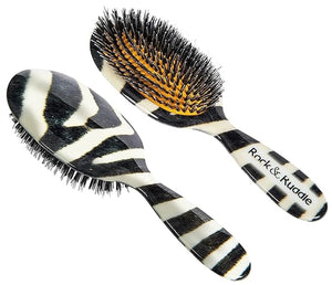 Rock &amp Ruddle Natural Mixed Boar Bristle Hair Brush for Women and Kids (Large 21cm) - Perfect for Wet or Dry Hair Detangling Smoothing Blowdrying - Designed &amp Made in UK - Zebra Print Design