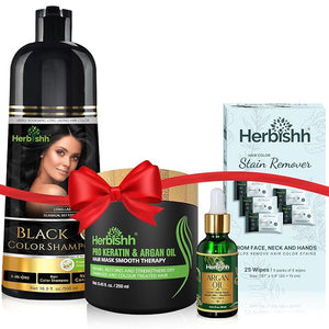 Herbishh Hair Color Shampoo for Gray Hair ? Natural Hair Dye Shampoo ? Lasts Up To 3-4 Weeks ? 500ML ? 3-In-1 Hair Color ? Colors Cleanses and Conditions (Black GiftSet)
