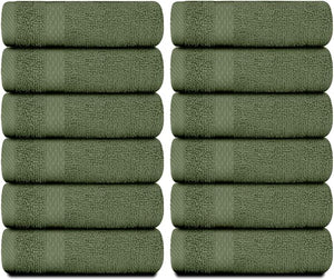 White Classic Luxury Cotton Washcloths 13x13 Inch - 650 GSM Turkish Cotton | Hotel Spa Bathroom Face Towel | 12 Pack Forest Green
