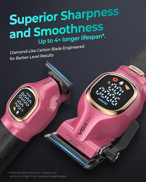 Professional Hair Clippers for Men Professional Barber Clippers and Trimmer Set Cordless Hair Clippers for Hair Cutting with Package Case Powerful 9000 PRM Rechargable Electric (Pink)