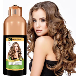 HERBBY Hair Color Shampoo for Gray Hair Coverage&amp;Color Transform with 9 Herbal Extracts ?Long Lasting(6-8 Weeks),Shiny,Evenly Colored,Instant Hair Dye Shampoo&amp;Conditioner, 500 Ml (LIGHT BROWN