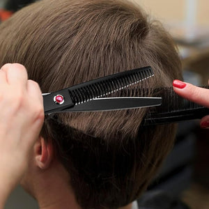 6" Professional Hair Cutting Scissors Barber Hair Thinning Shears Swivel Design with Rotating Handle Flying Scissors, Black