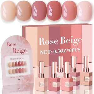 Double Rhythm 6 Pcs 15 ML Gel Polish Set Same Color Same Bottle Soak Off Gel Polish Kit Nail Art Manicure Salon DIY at Home for Women (Rose Beige Nude Cream Rose Coral-T6-20)