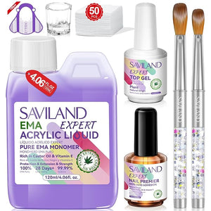 SAVILAND EMA Odorless Monomer Acrylic Liquid: 4 oz Acrylic Nail Monomer for Acrylic Powder Premium Acrylic Nail Brush Nail Primer Top Gel Acrylic Nail Kit for Manicurist