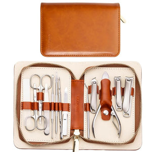 FAMILIFE Professional Manicure Set Manicure Kit Nail Clippers Set Stainless Steel Orange Pedicure Tool Nail Kit with Portable Leather Travel Case Luxury Gifts for Him